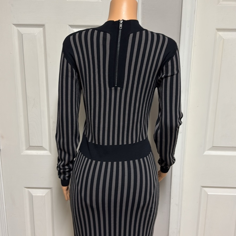 Y.A.S. Long Sleeve, Ribbed Knit Dress with Black and Grey Eegant Striped Dress - Picture 7 of 16